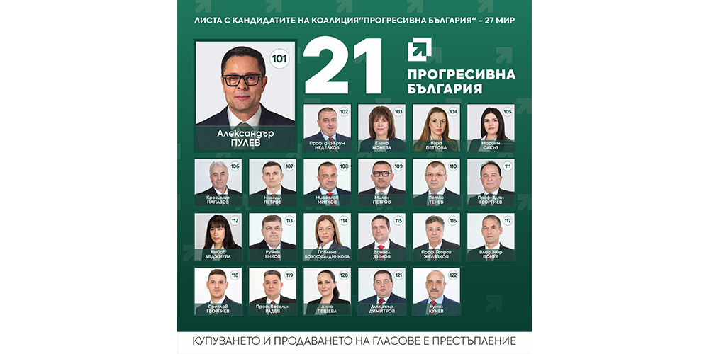 Листа на кандидатите от коалиция „Прогресивна България“ – 27 МИР
